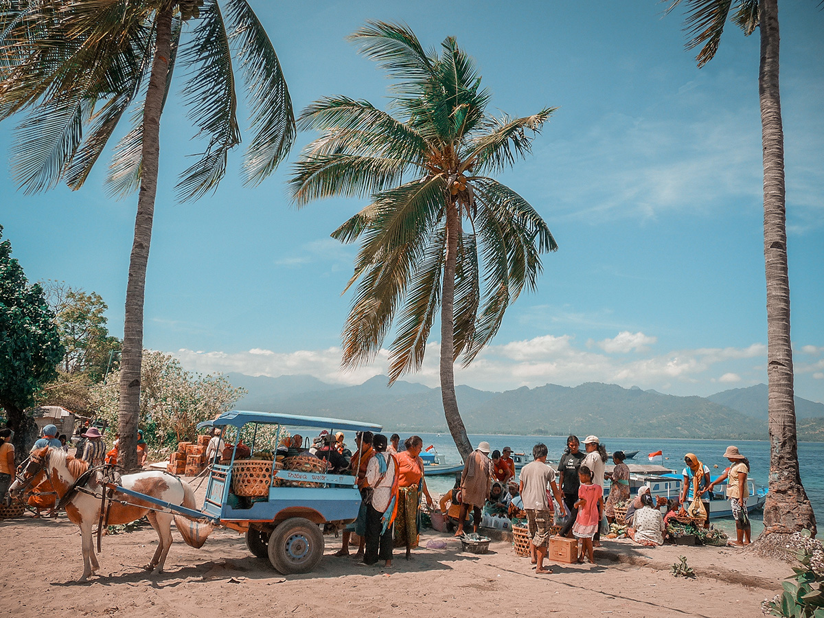 Isole Gili la guida pratica, un cidomo aspetta i turisti in riva al mare
